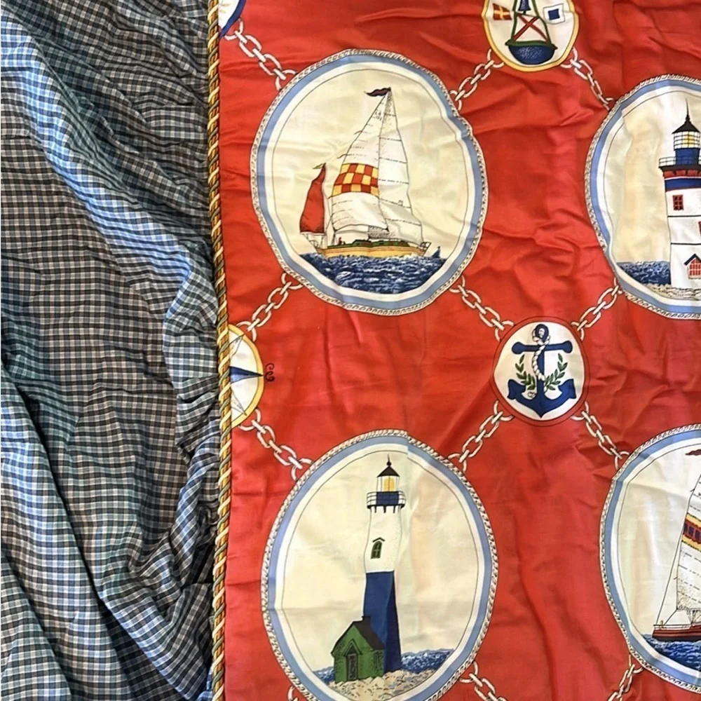 Custom Made Twin Sz Lighthouse Print - Attached Bed Skirt & Decorative Cording